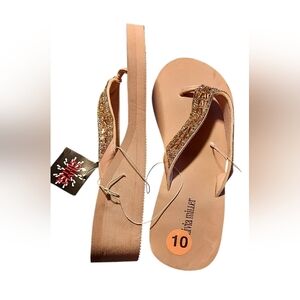 Women's Pink Sparkle Flip Flop Sandals Wedge